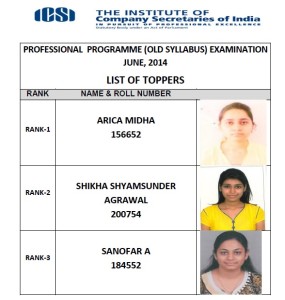 CS Professional toppers June 2014 old syllabus