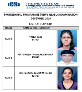 CS Professional Toppers Dec 2014 New Syllabus -